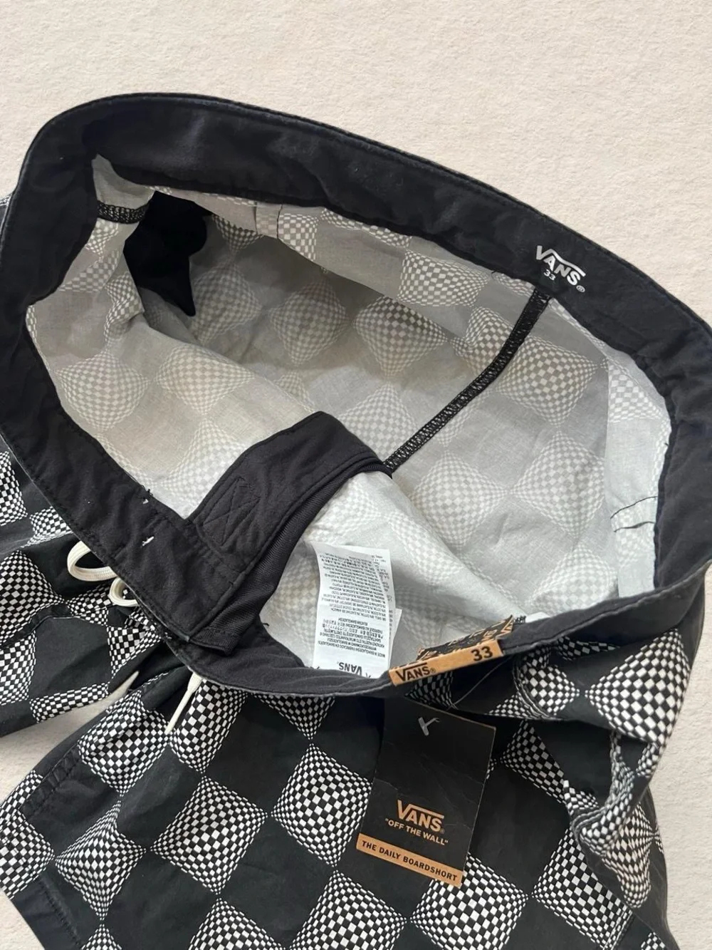 Vans Men’s Black and White Check Swim Board Shorts